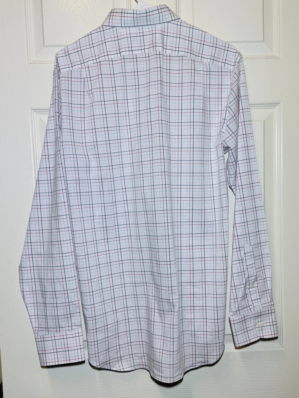 J. Crew Performance Slim Men’s White Shirt with Blue and Red Windowpane Check
